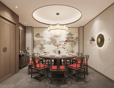 新中式餐厅包厢3D模型下载